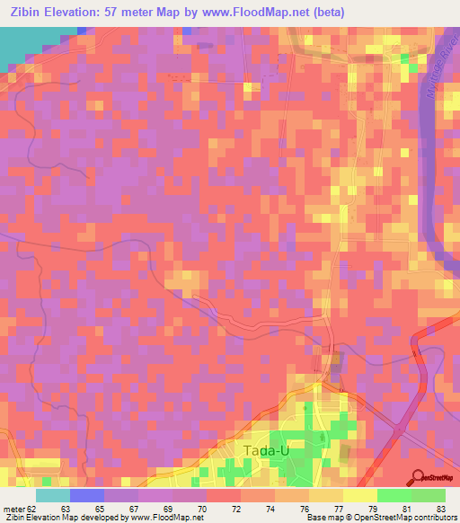 Zibin,Myanmar Elevation Map