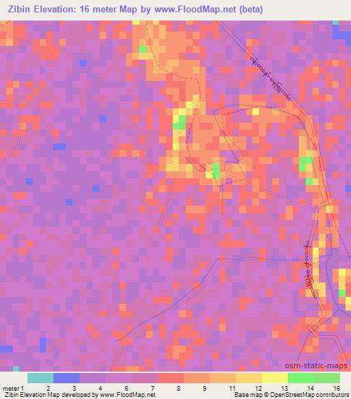Zibin,Myanmar Elevation Map