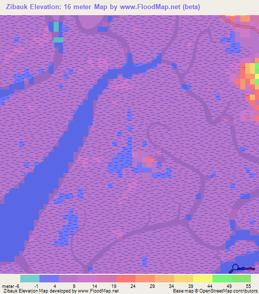 Zibauk,Myanmar Elevation Map