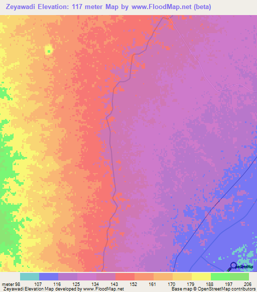 Zeyawadi,Myanmar Elevation Map