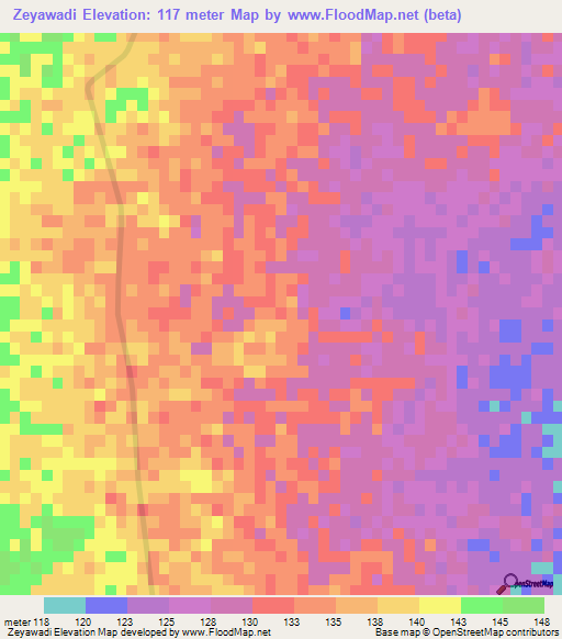 Zeyawadi,Myanmar Elevation Map