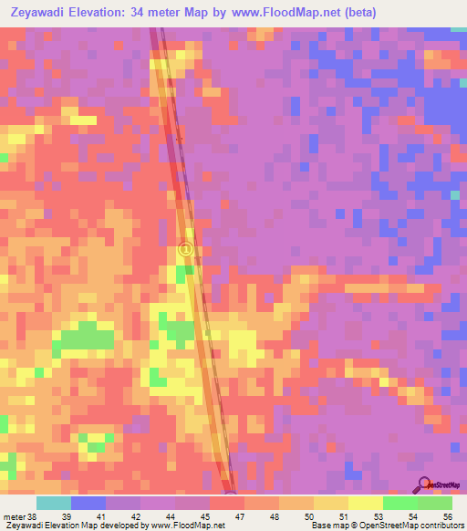 Zeyawadi,Myanmar Elevation Map