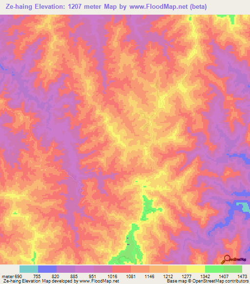 Ze-haing,Myanmar Elevation Map