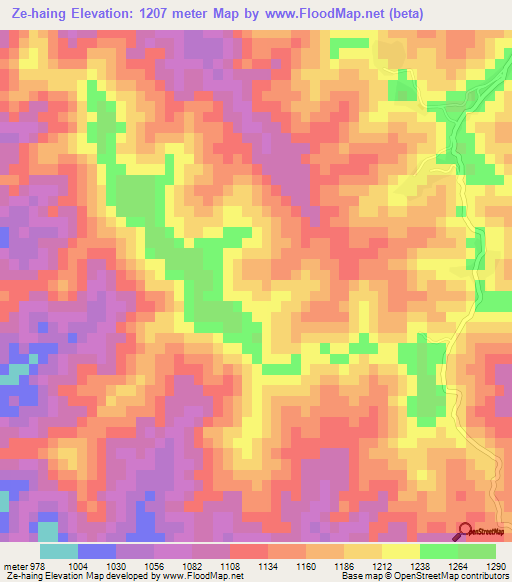 Ze-haing,Myanmar Elevation Map