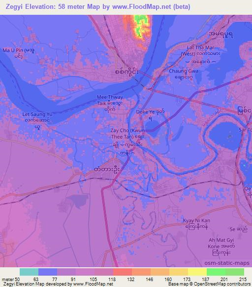 Zegyi,Myanmar Elevation Map