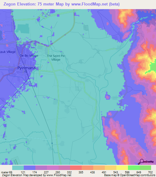 Zegon,Myanmar Elevation Map