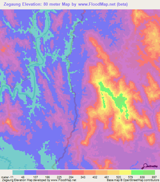 Zegaung,Myanmar Elevation Map