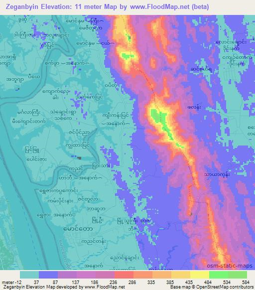 Zeganbyin,Myanmar Elevation Map