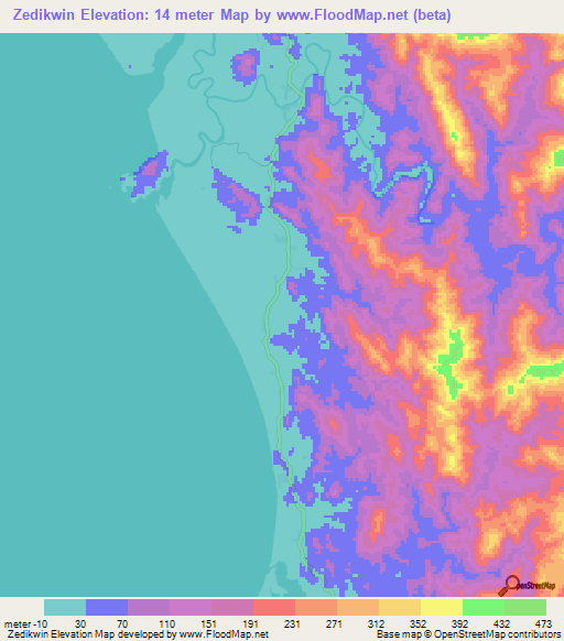 Zedikwin,Myanmar Elevation Map