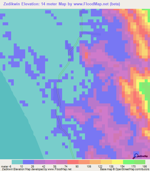 Zedikwin,Myanmar Elevation Map