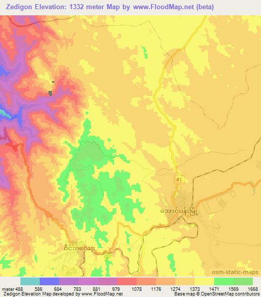 Zedigon,Myanmar Elevation Map