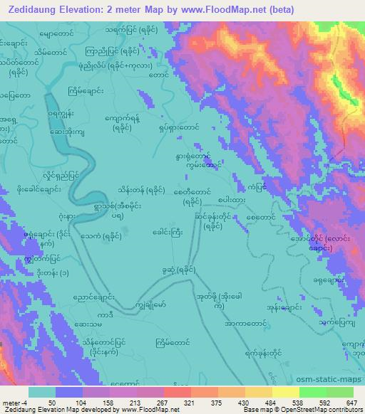 Zedidaung,Myanmar Elevation Map