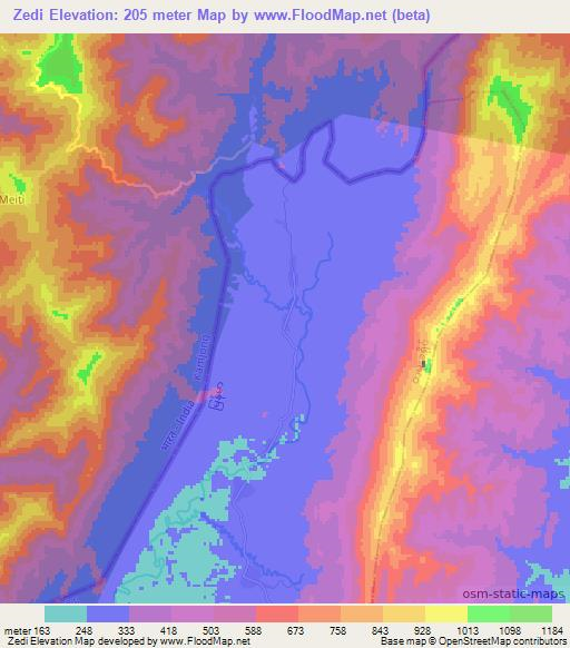 Zedi,Myanmar Elevation Map