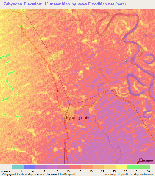 Zebyugan,Myanmar Elevation Map