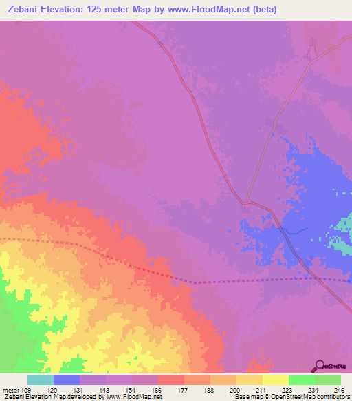 Zebani,Myanmar Elevation Map