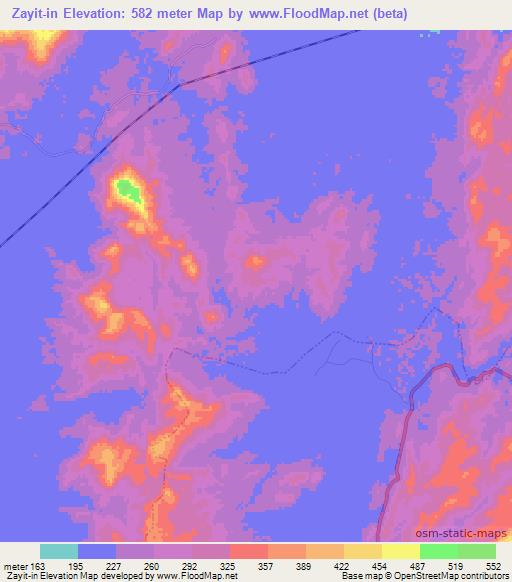 Zayit-in,Myanmar Elevation Map