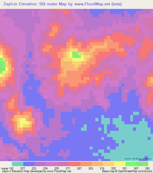 Zayit-in,Myanmar Elevation Map