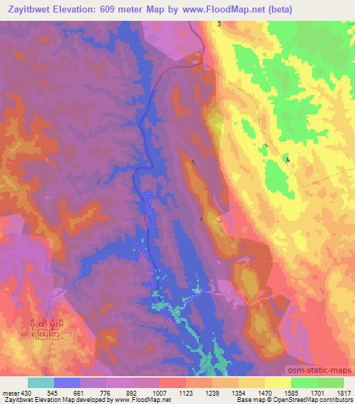 Zayitbwet,Myanmar Elevation Map