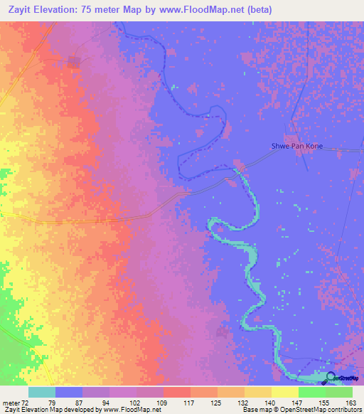 Zayit,Myanmar Elevation Map