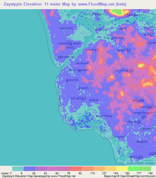 Zayatpyin,Myanmar Elevation Map