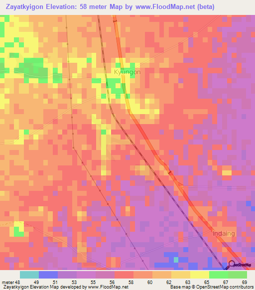 Zayatkyigon,Myanmar Elevation Map
