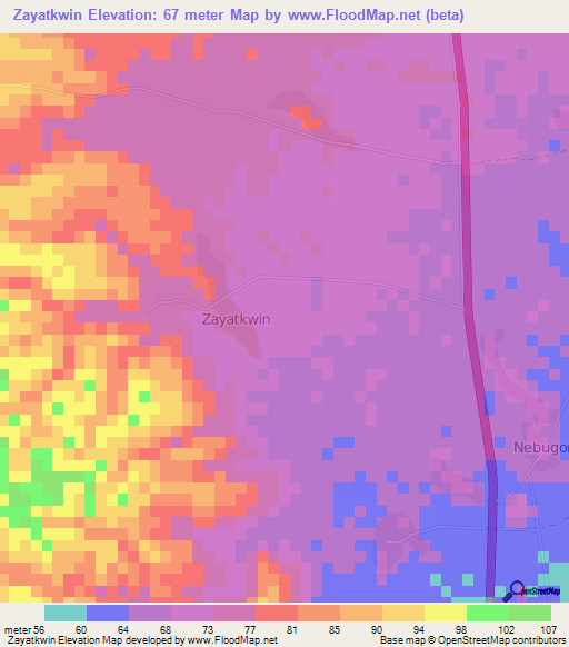 Zayatkwin,Myanmar Elevation Map