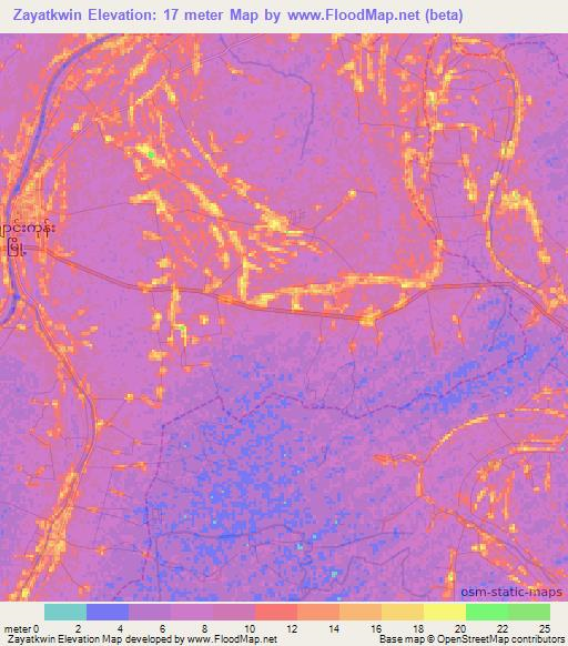 Zayatkwin,Myanmar Elevation Map
