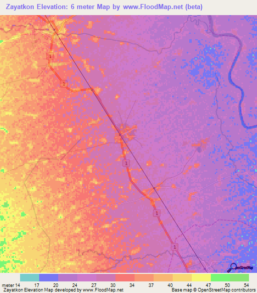 Zayatkon,Myanmar Elevation Map
