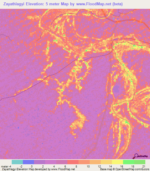 Zayathlagyi,Myanmar Elevation Map
