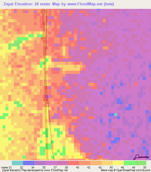 Zayat,Myanmar Elevation Map