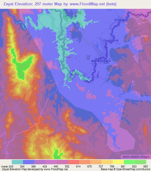 Zayat,Myanmar Elevation Map