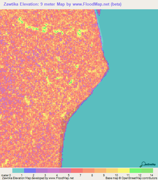 Zawtika,Myanmar Elevation Map