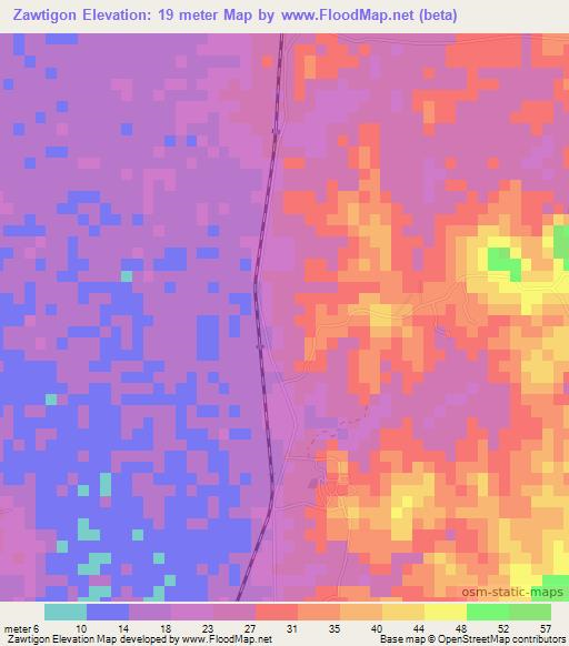 Zawtigon,Myanmar Elevation Map