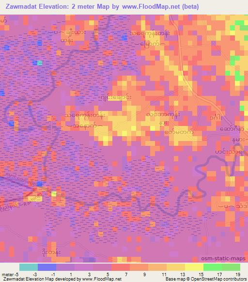 Zawmadat,Myanmar Elevation Map