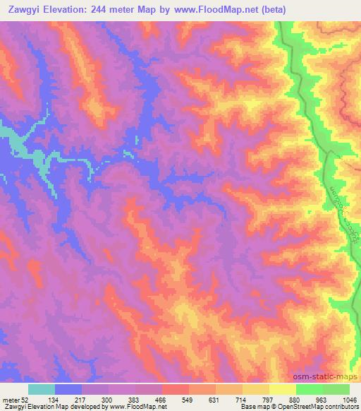 Zawgyi,Myanmar Elevation Map
