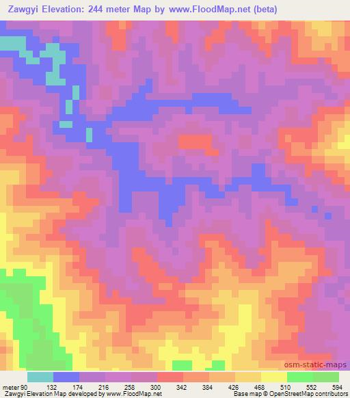 Zawgyi,Myanmar Elevation Map