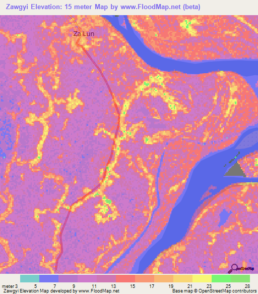 Zawgyi,Myanmar Elevation Map