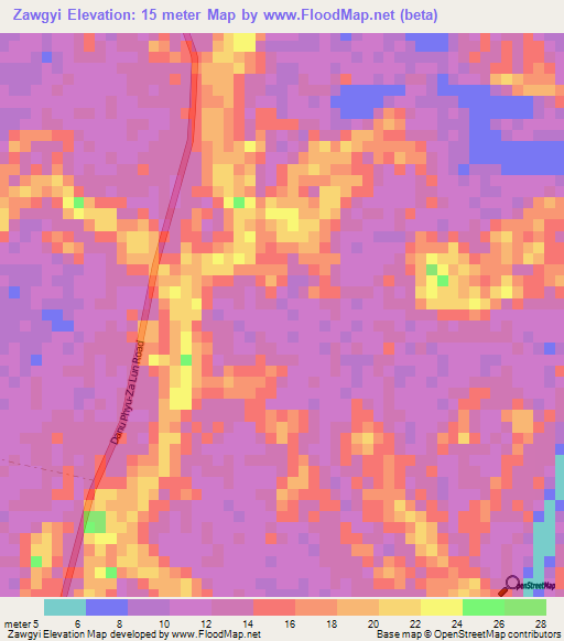 Zawgyi,Myanmar Elevation Map