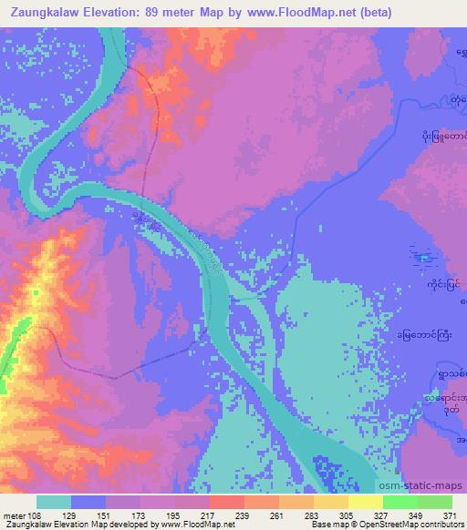 Zaungkalaw,Myanmar Elevation Map