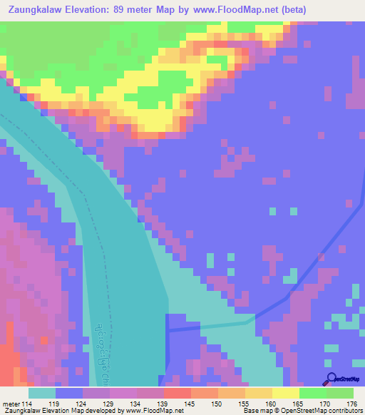 Zaungkalaw,Myanmar Elevation Map