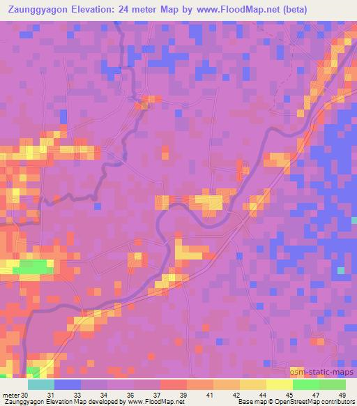 Zaunggyagon,Myanmar Elevation Map