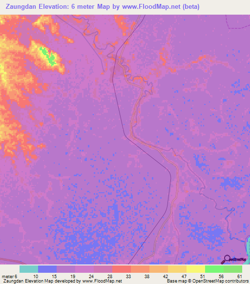 Zaungdan,Myanmar Elevation Map