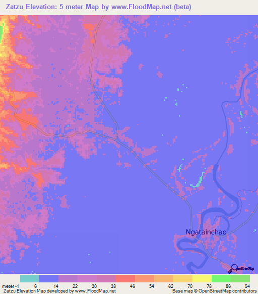 Zatzu,Myanmar Elevation Map