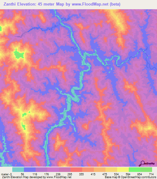 Zanthi,Myanmar Elevation Map