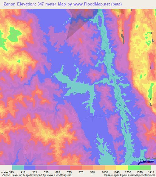 Zanon,Myanmar Elevation Map