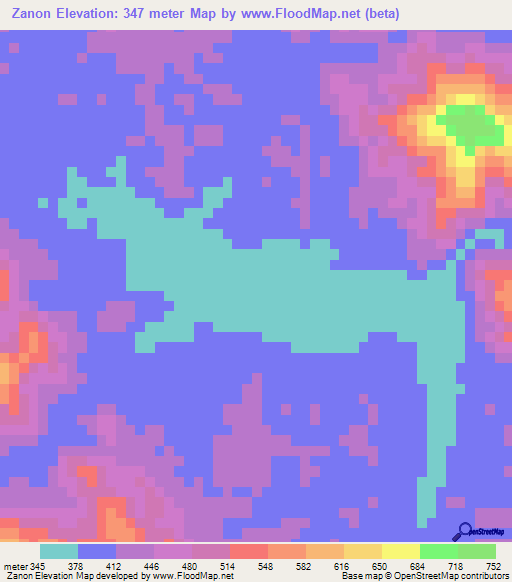 Zanon,Myanmar Elevation Map