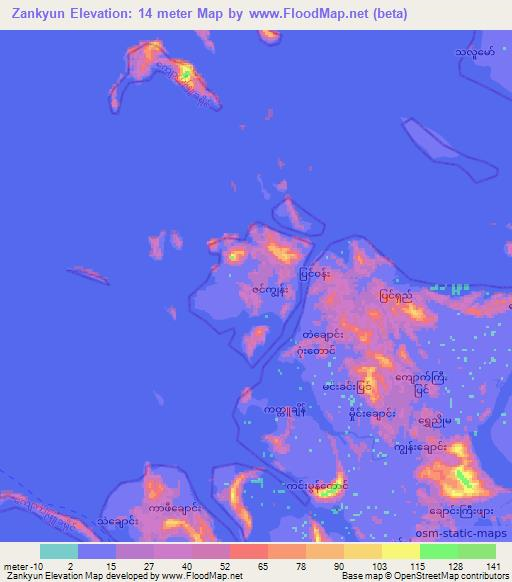 Zankyun,Myanmar Elevation Map