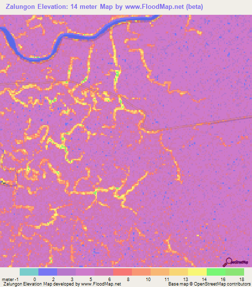 Zalungon,Myanmar Elevation Map