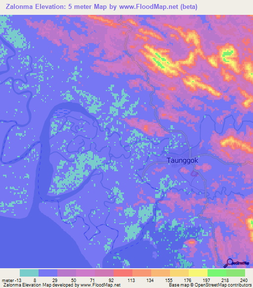 Zalonma,Myanmar Elevation Map