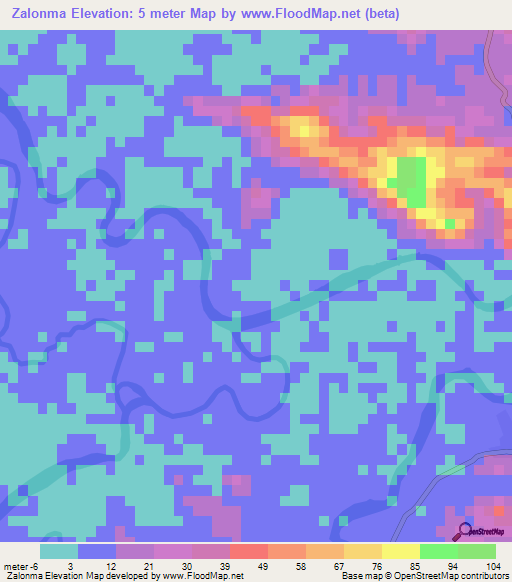 Zalonma,Myanmar Elevation Map